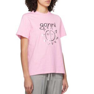 Ganni Cotton Jersey Graphic Logo T-shirt in Lilac Sachet